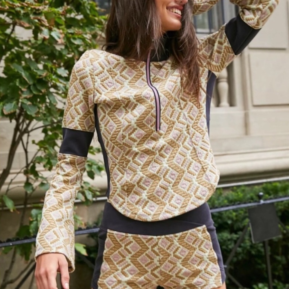 Free People Movement Jacket And Short Set Pink and Gold color Size Medium